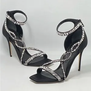 Alexander McQueen Crystal-Embellished Satin High-Heel Sandals size 39.5