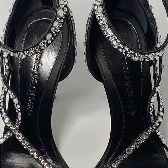 Alexander McQueen Crystal-Embellished Satin High-Heel Sandals size 39.5