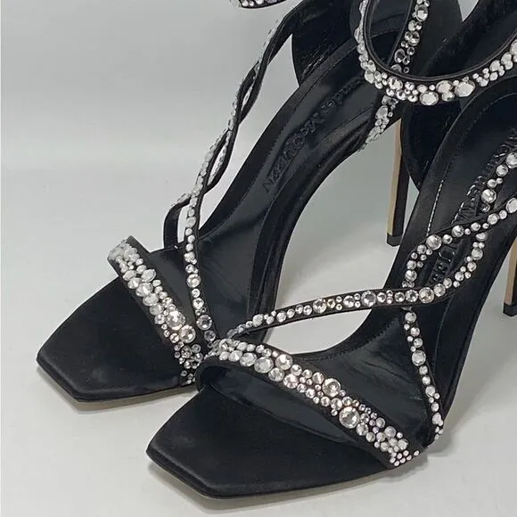 Alexander McQueen Crystal-Embellished Satin High-Heel Sandals size 39.5