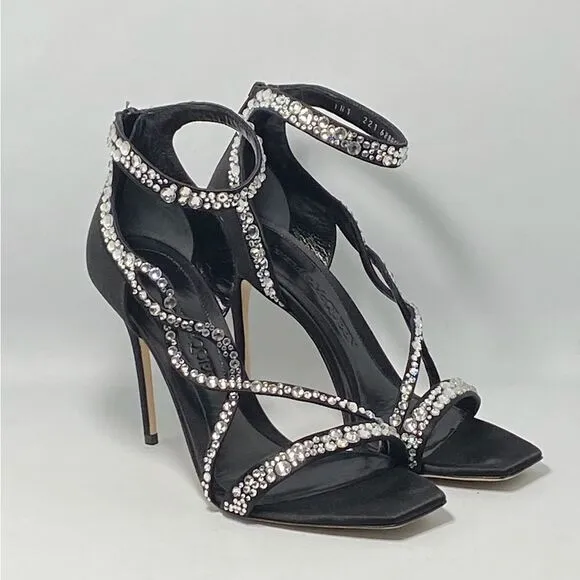 Alexander McQueen Crystal-Embellished Satin High-Heel Sandals size 39.5