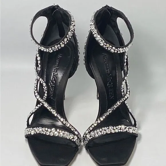 Alexander McQueen Crystal-Embellished Satin High-Heel Sandals size 39.5
