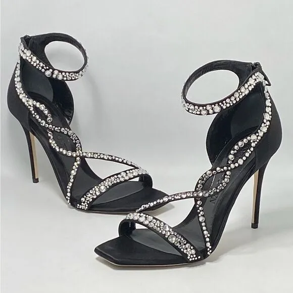 Alexander McQueen Crystal-Embellished Satin High-Heel Sandals size 39.5