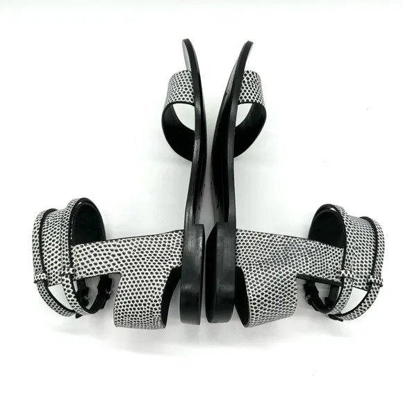 Alexander Wang Alek Ankle Cuff Flat Sandal black white embossed leather