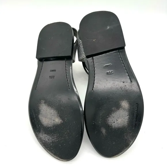 Alexander Wang Alek Ankle Cuff Flat Sandal black white embossed leather