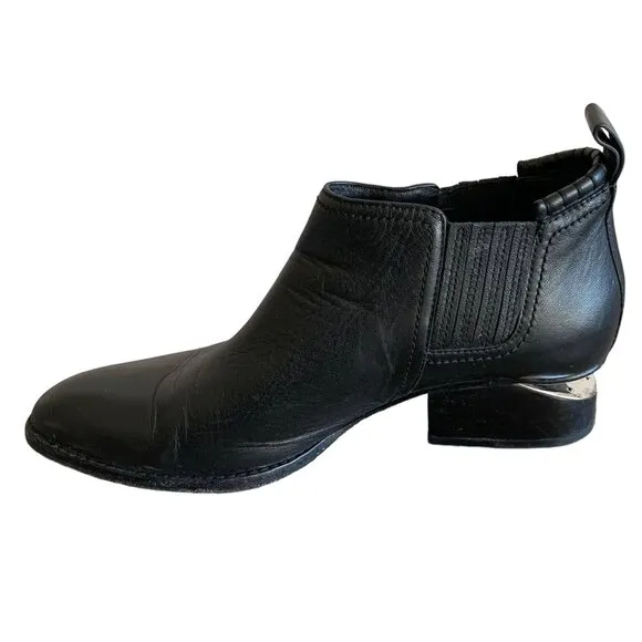 ALEXANDER WANG Black Leather Kori Point Toe Cut-Out Heel Women's Ankle Boots 8.5