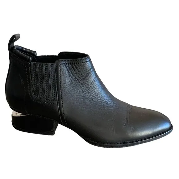 ALEXANDER WANG Black Leather Kori Point Toe Cut-Out Heel Women's Ankle Boots 8.5