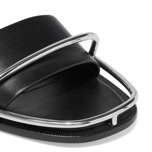 ALEXANDER WANG Sora Halo Flat Leather Sandals in Black