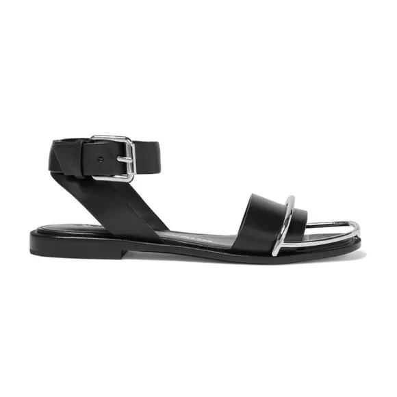 ALEXANDER WANG Sora Halo Flat Leather Sandals in Black