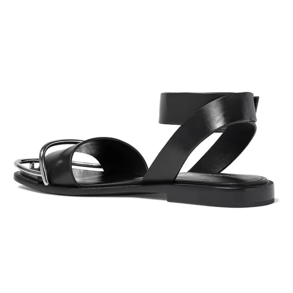 ALEXANDER WANG Sora Halo Flat Leather Sandals in Black