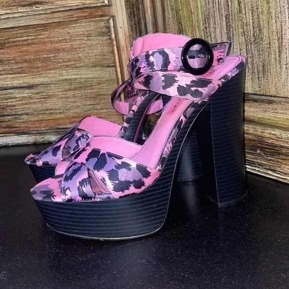 Alice   Olivia leopard pink purple platform high heels sandals funky cheetah 7
