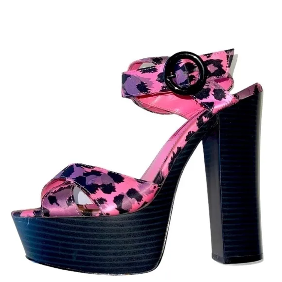 Alice   Olivia leopard pink purple platform high heels sandals funky cheetah 7