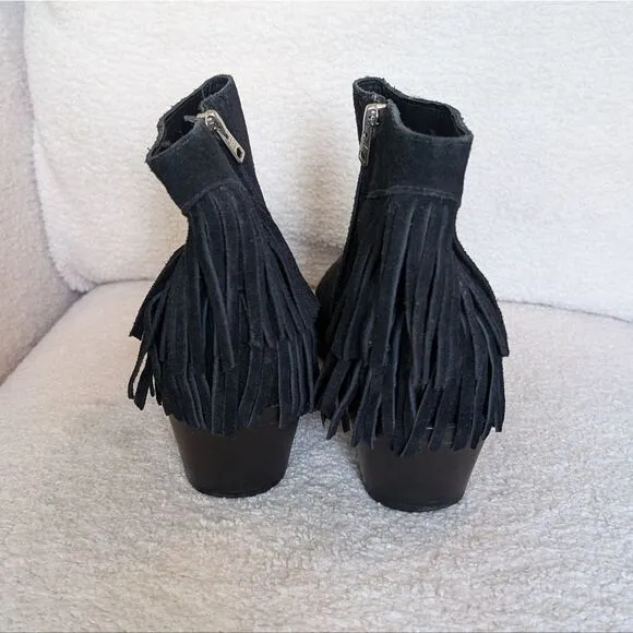 All Saints Black Suede Western Fringe Heeled Boots booties