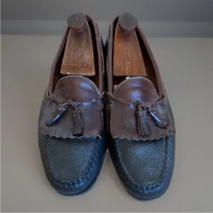 Allen Edmonds &quot;NASHUA&quot; Tassel Loafers Sz 12E Black/Brown Trim Shoe Casual Slipon