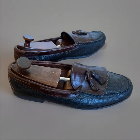 Allen Edmonds &quot;NASHUA&quot; Tassel Loafers Sz 12E Black/Brown Trim Shoe Casual Slipon