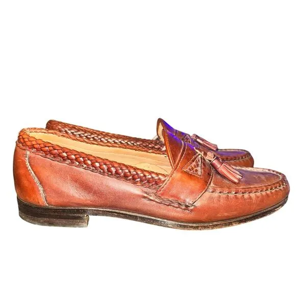 Allen Edmonds Maxfield Loafers Men's Size 10 D Brown Leather Tassel Braided Shoe