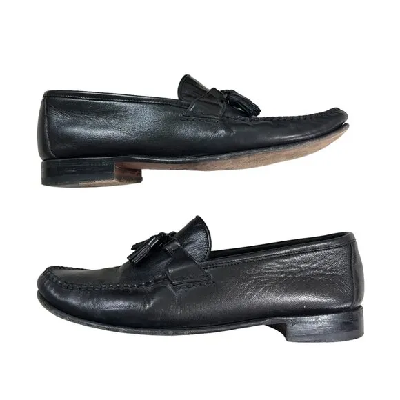 Allen Edmonds men's shoes 9 black leather Urbino tassel loafers Italian made