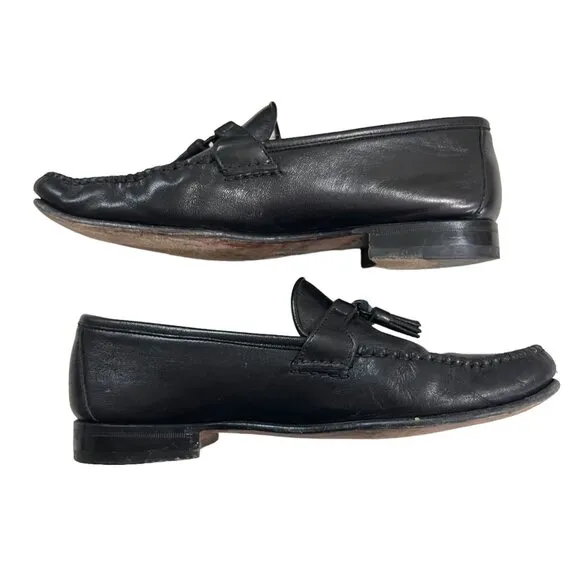 Allen Edmonds men's shoes 9 black leather Urbino tassel loafers Italian made