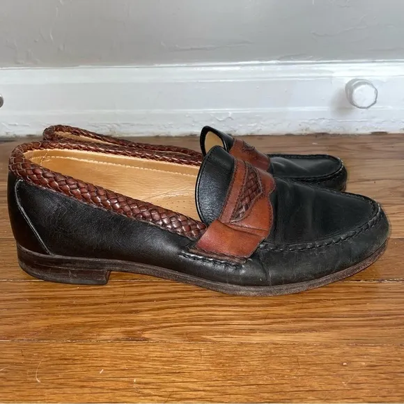 Allen Edmonds Newcastle Vintage Brown and Black Leather Braided Loafers