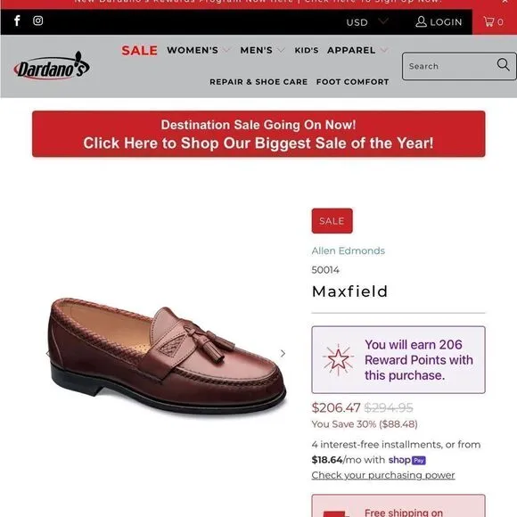 ALLEN EDMONDS MAXFIELD TASSEL LOAFERS IN BROWN LEATHER