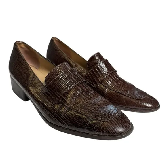Allison Chase Womans Brown Crocodile Print Loafers Size 9B Comfortable Stylish
