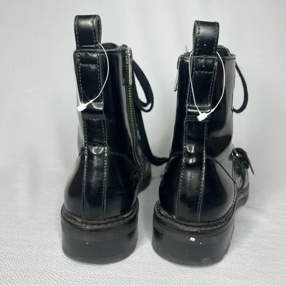 Allsaints Donita Black Leather Combat Lace Up Womens Biker Boots Size 37