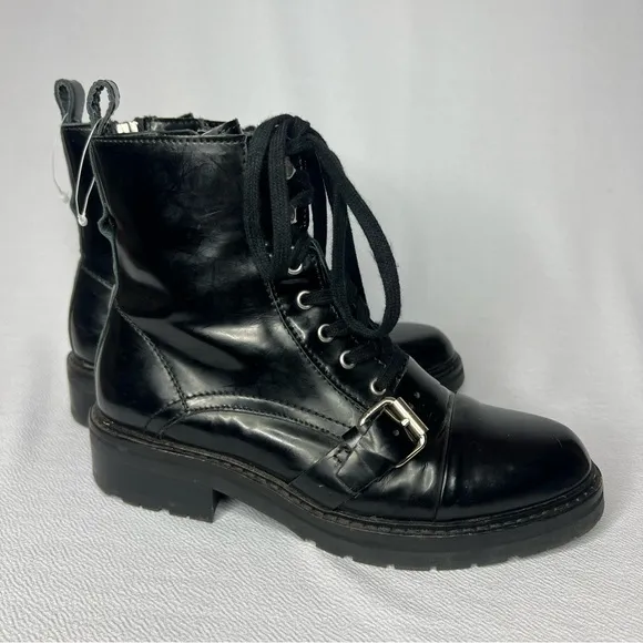 Allsaints Donita Black Leather Combat Lace Up Womens Biker Boots Size 37