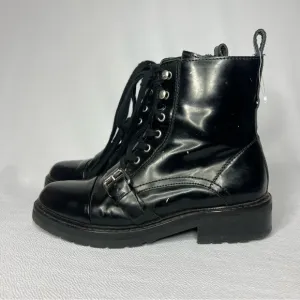 Allsaints Donita Black Leather Combat Lace Up Womens Biker Boots Size 37