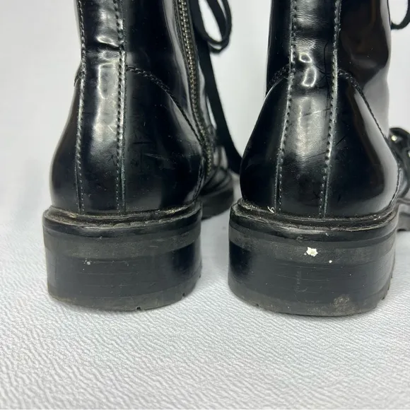 Allsaints Donita Black Leather Combat Lace Up Womens Biker Boots Size 37