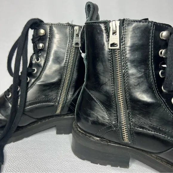 Allsaints Donita Black Leather Combat Lace Up Womens Biker Boots Size 37