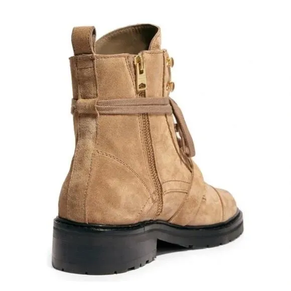 AllSaints Suede Lace Up Dark Sand Combat Boots