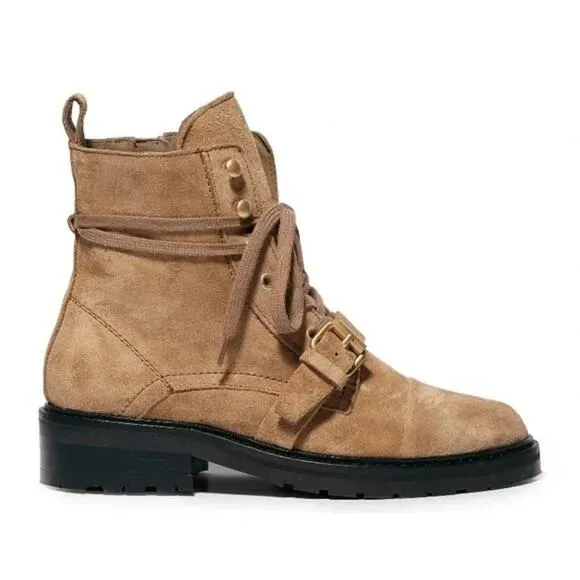 AllSaints Suede Lace Up Dark Sand Combat Boots