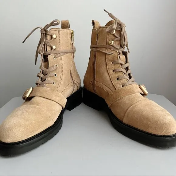 AllSaints Suede Lace Up Dark Sand Combat Boots