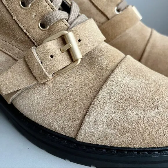 AllSaints Suede Lace Up Dark Sand Combat Boots