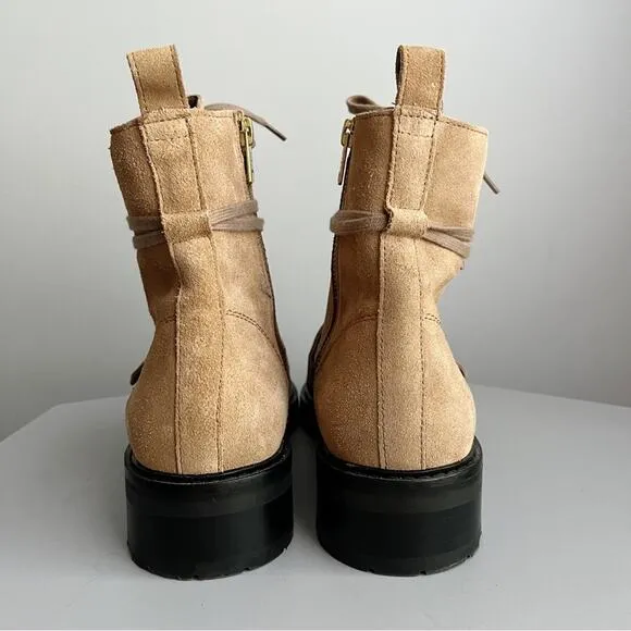 AllSaints Suede Lace Up Dark Sand Combat Boots