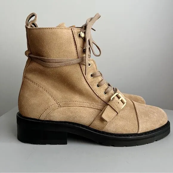 AllSaints Suede Lace Up Dark Sand Combat Boots