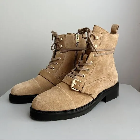 AllSaints Suede Lace Up Dark Sand Combat Boots