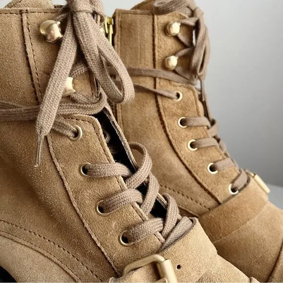 AllSaints Suede Lace Up Dark Sand Combat Boots
