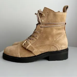 AllSaints Suede Lace Up Dark Sand Combat Boots