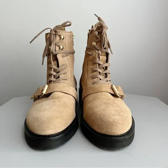 AllSaints Suede Lace Up Dark Sand Combat Boots