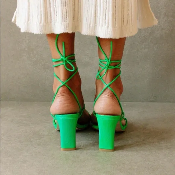 ALOHAS BELLINI SANDAL NEON GREEN STRAPPY LACE UP Size 40