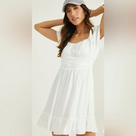 Altar’d State Madison Puff Sleeve Dress White Large NWT
