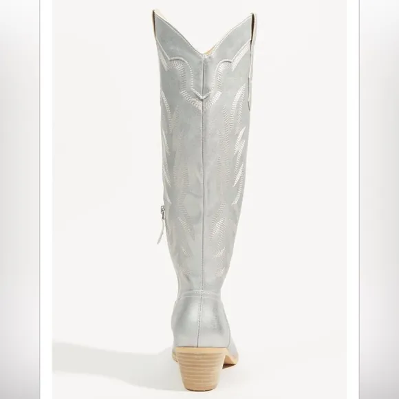 Altar’d State Silver Metallic Faux Leather Western Cowboy Boots, 7 brand new