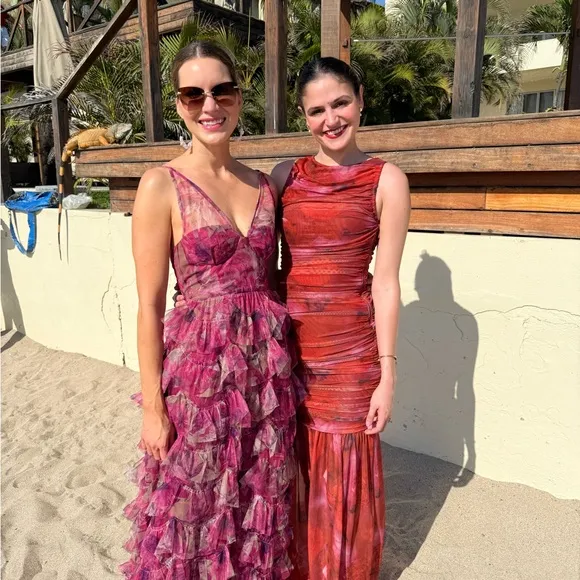 Amalie The Label Josette Pink Floral Tulle Tiered Gown Maxi Dress Prom