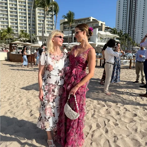 Amalie The Label Josette Pink Floral Tulle Tiered Gown Maxi Dress Prom
