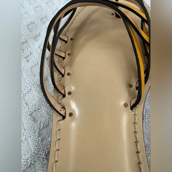 Amanu Orange Yellow Leather Strappy Toe Ring Flat Sandals Size 9 Made in Italy