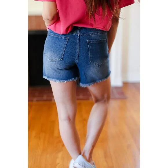 American Flag High Rise Frayed Hem Denim Shorts