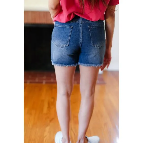 American Flag High Rise Frayed Hem Denim Shorts