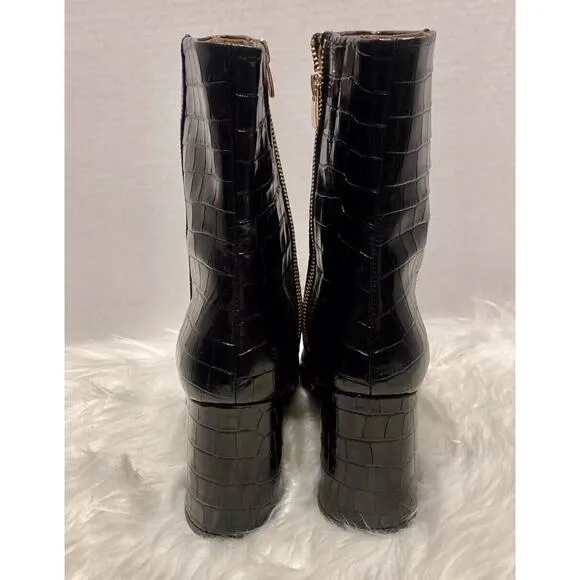 &amp; Other Stories Croc Embossed Leather Ankle Boots - 7 - Black Croco