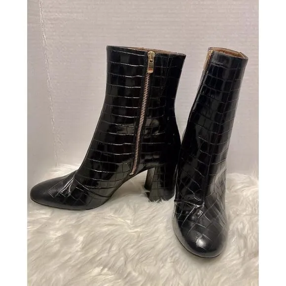 &amp; Other Stories Croc Embossed Leather Ankle Boots - 7 - Black Croco