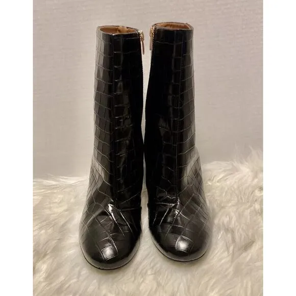 &amp; Other Stories Croc Embossed Leather Ankle Boots - 7 - Black Croco